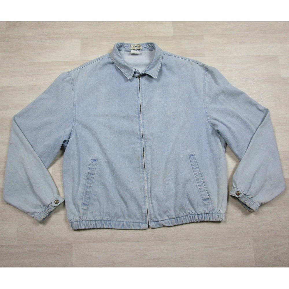 Vintage 90s LL Bean Denim‎ Harrington Jacket (XLT) Faded Distressed Jean USA